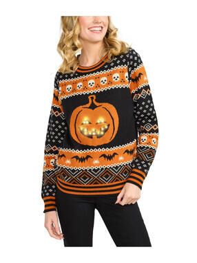 NWT Tipsy Elves Women's Pumpkin Light Up Halloween Sweater Size Large